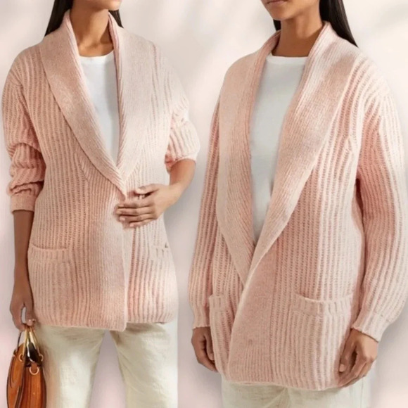 HATCH RIBBED WOOL AND COTTON-BLEND CARDIGAN IN Blush Pink - Picture 3 of 10